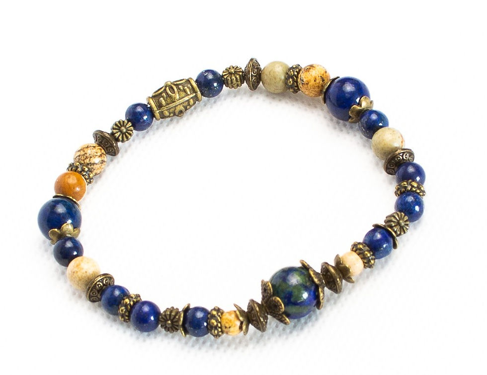 Bracelet femme artisanal en pierre naturelle Jaspe paysage et Chrysocolle