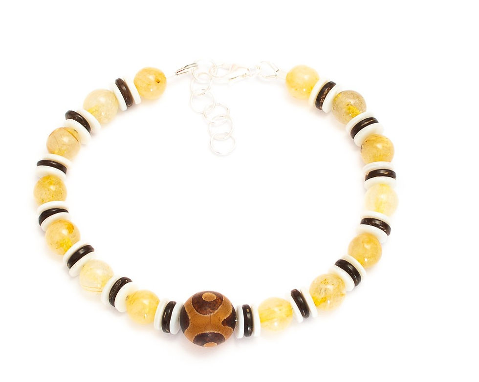 Bracelet femme artisanal agate dzi et quartz rutile argent 925