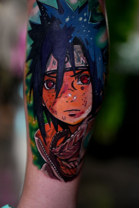 Color realism tattoo created by a Tampa tattoo artist at Inkworks Tattoo & Art Studio, a top Tampa tattoo shop known for vibrant color realism and detailed custom work, Anime tattoo