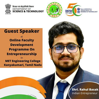 Rahul Basak Invited as Guest Speaker by The Department of Science & Technology, Indian Government