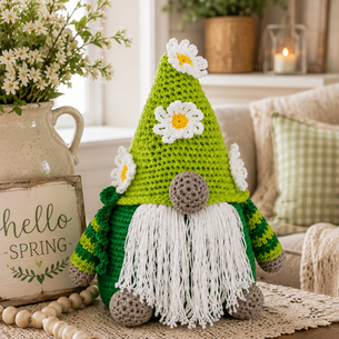Springtime Gnome Doorstop | Cozy Handmade Crochet Spring Decor