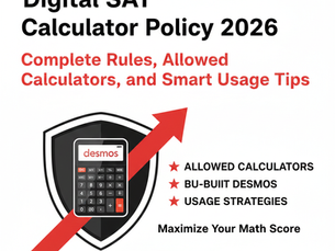 Digital SAT calculator policy 2026 showing Desmos built-in calculator, allowed calculator models, and students solving SAT math questions on a laptop.