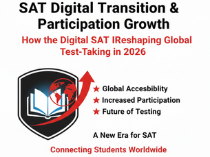 Digital SAT transition showcasing online exam interface, adaptive testing format, and rising student participation worldwide in 2026.