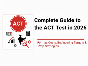 ACT test 2026 overview showing exam format, scoring scale, cost in India, and ACT score targets for engineering aspirants