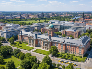 Technische Universität Dresden campus in Germany showing modern research facilities, historic buildings, and student life in 2026