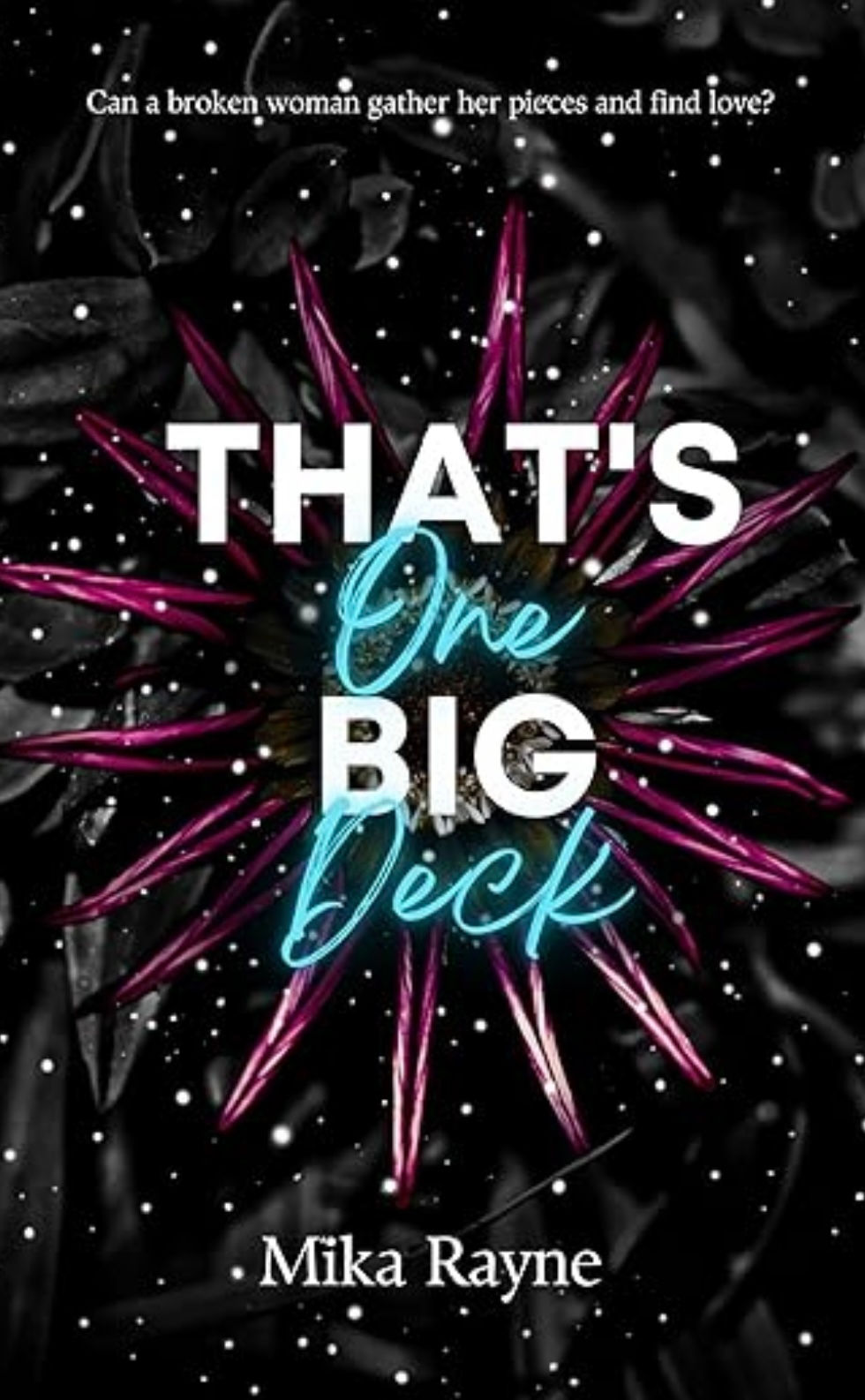 Black cover with white sparkles and a burgundy flower