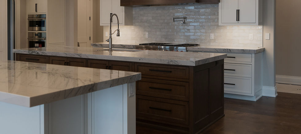 Opus white quartzite mitered island