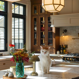 Calacatta Raffello marble kitchen countertops in a historic 1885 Wauwatosa home featuring dramatic veining and custom cabinetry