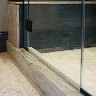 Opus White Quartzite shower curb