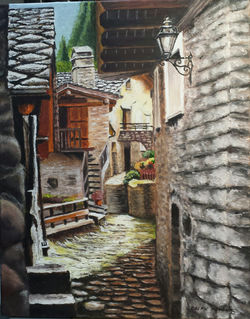 Ancient Street - Torgon, Italy, 16x20 Oils