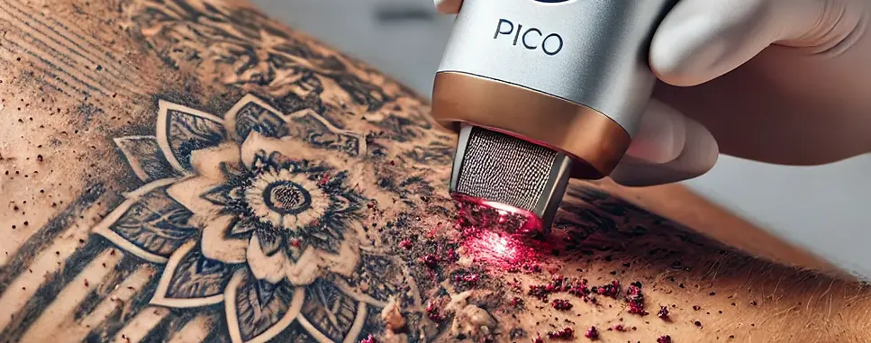 DALL·E 2024-10-06 06.08.59 - A detailed scene of a pico laser removing a tattoo from a per