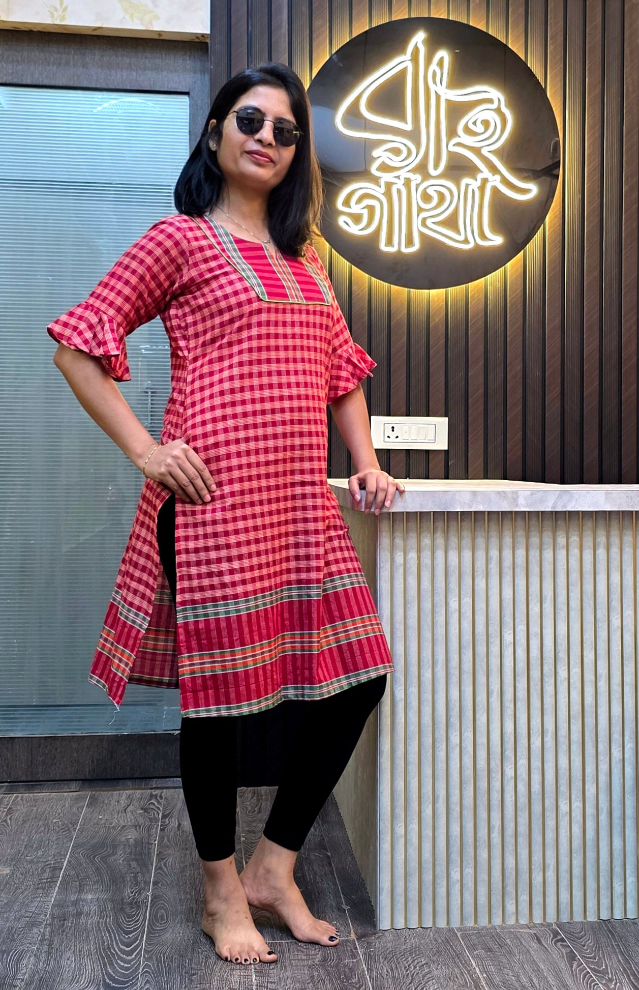 Red Gamcha Kurti