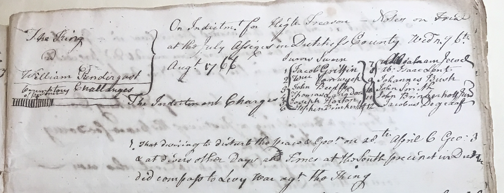 Second page of the record of King vs. Prendergast, courtesy of the New York Historical Society