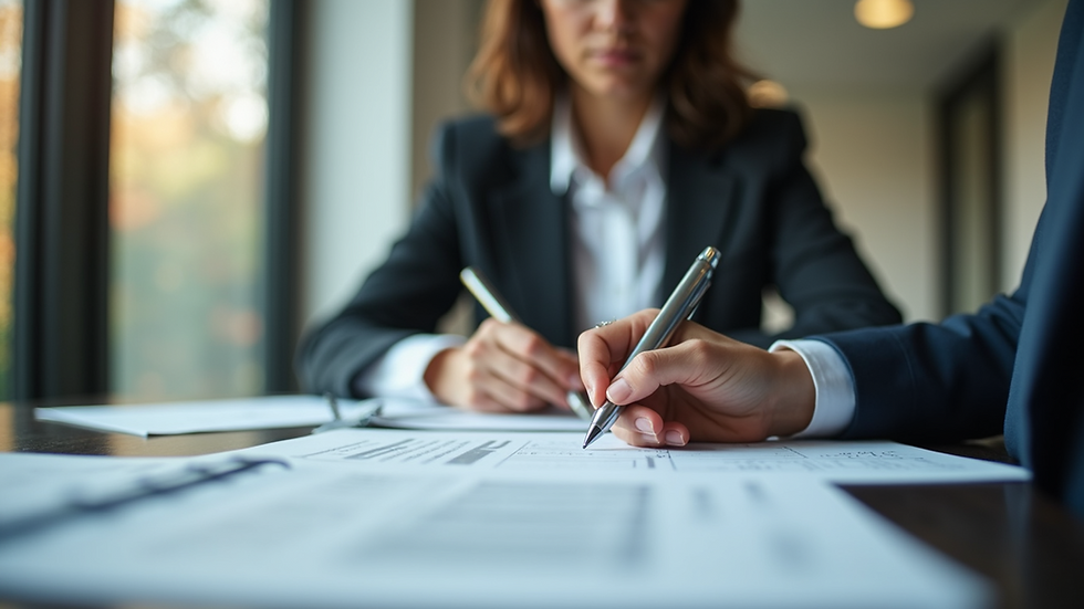 Vista de oficina moderna con un abogado revisando documentos