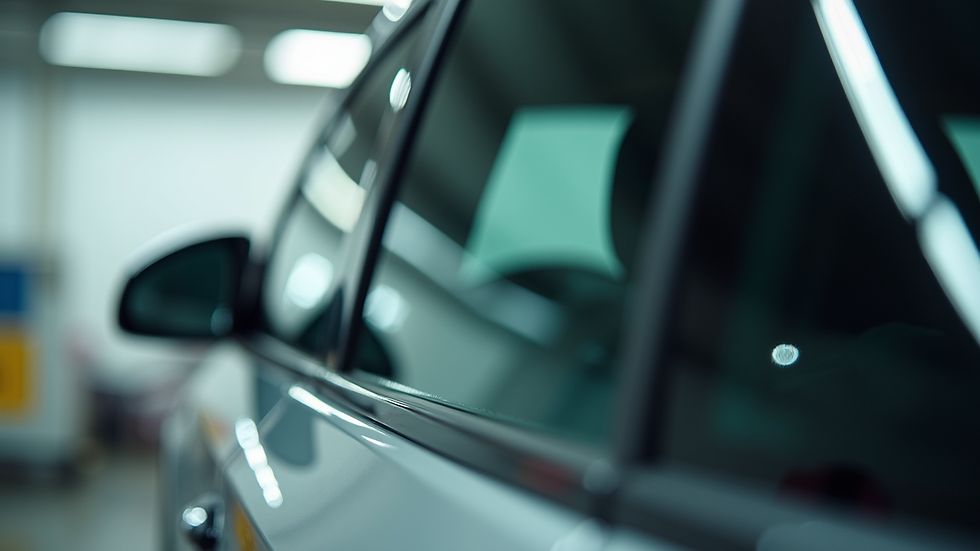 Close-up view of a car window being tinted with 3M film