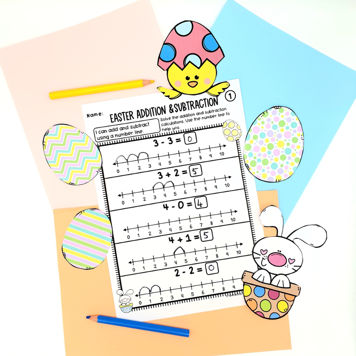 Thumbnail: easter addition subtraction number line worksheets