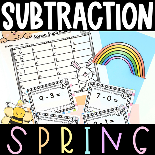 Spring Subtraction with a Number Line Task Cards Kindergarten 1st Grade ...