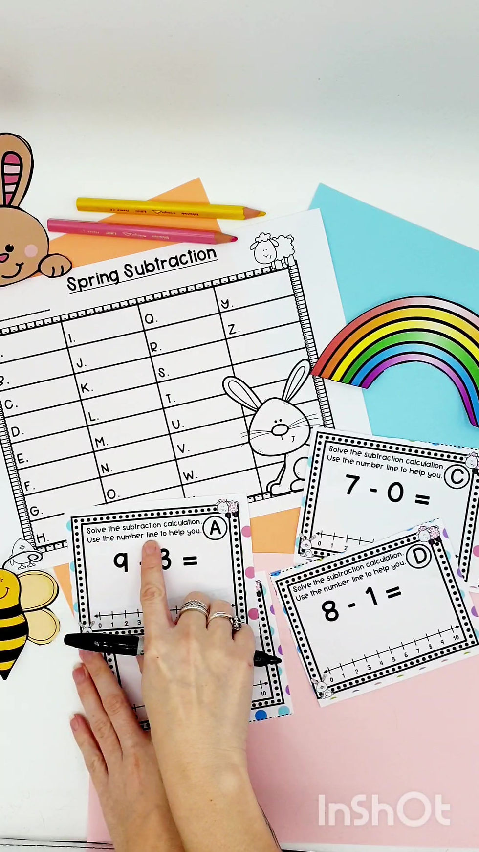 Hình thu nhỏ: Spring Subtraction with a Number Line Task Cards Kindergarten 1st Grade