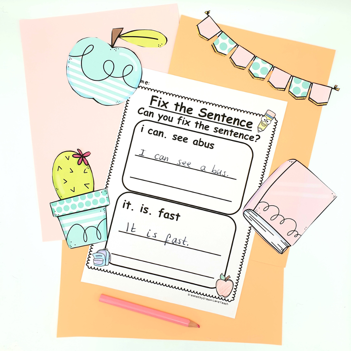 Thumbnail: Back to School Sentence Writing Worksheets Fix the Sentences Kindergarten