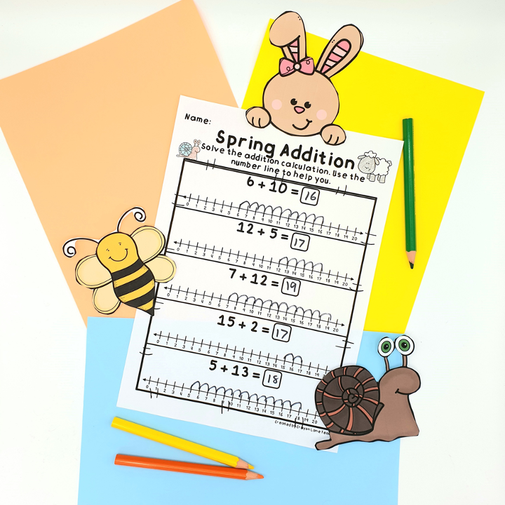 Thumbnail: Spring Addition with a Number Line Worksheets Kindergarten 1st Grade