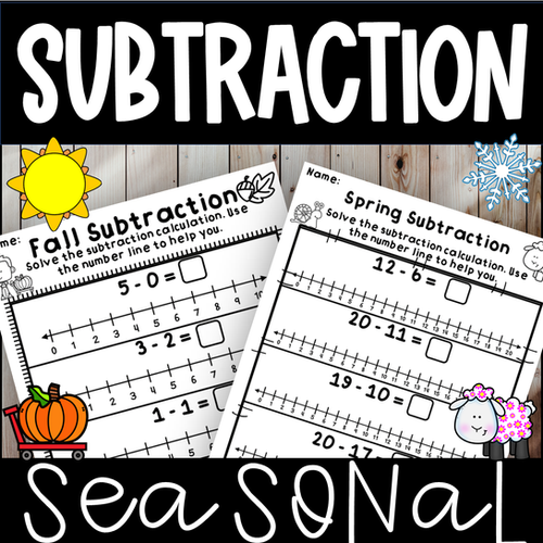 Subtraction Number Line Seasonal Worksheets | Crayon Lane Teach