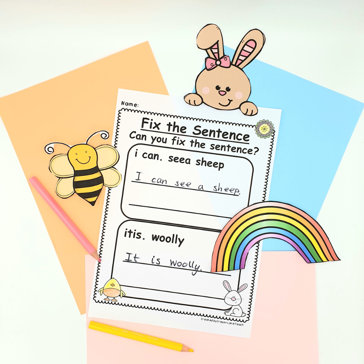 섬네일: Spring Sentence Writing Worksheets Fix the Sentences Kindergarten 1st Grade