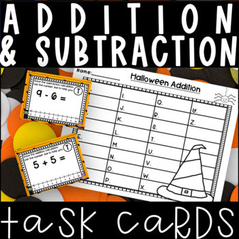 Halloween Addition Subtraction Task Cards | Crayon Lane Teach