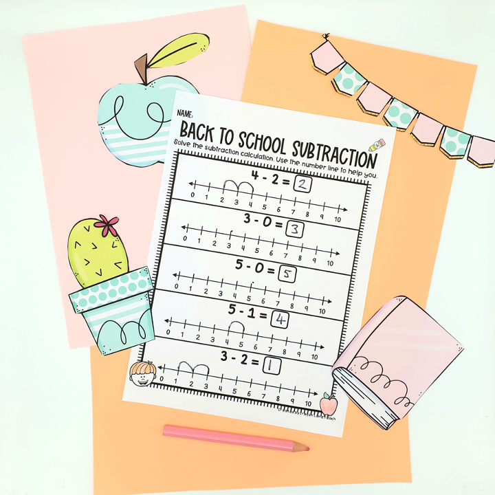 Miniature : back to school subtraction number line activities