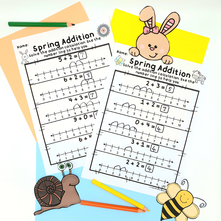 Thumbnail: spring Addition Subtraction with a Number Line Worksheet Bundle