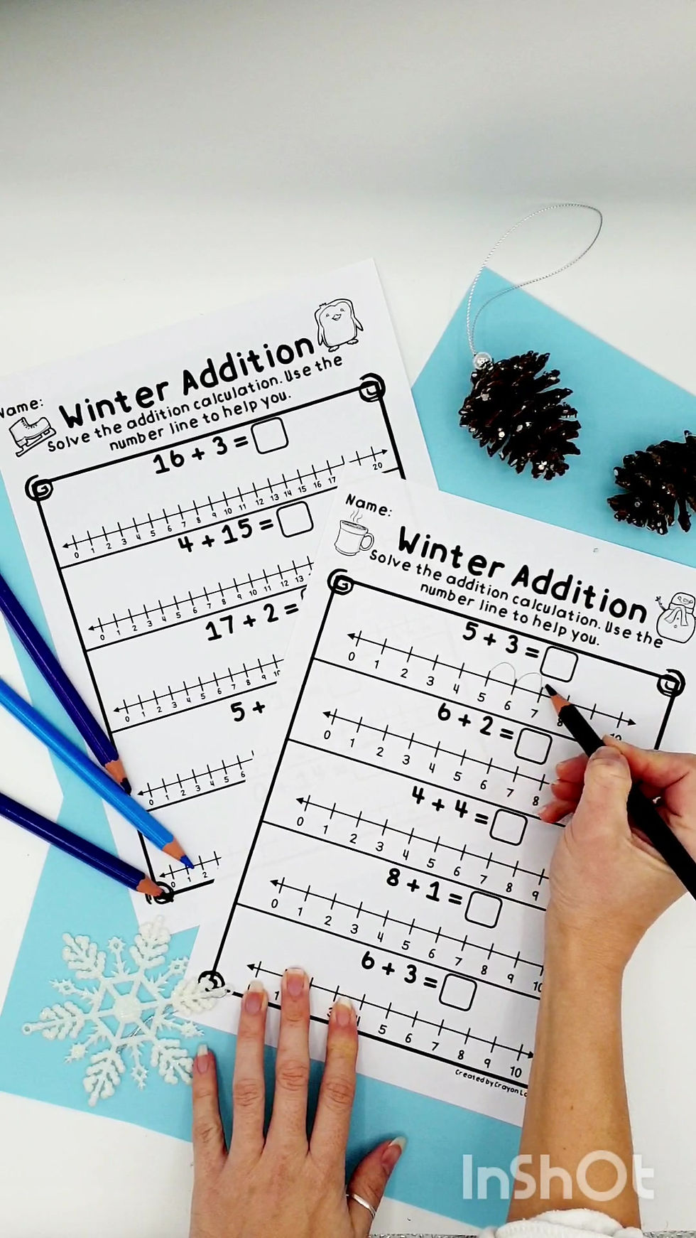 Thumbnail: Addition with a Number Line Winter Math Worksheets Kindergarten 1st Grade