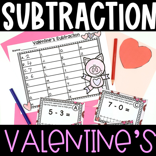 Valentines Day Subtraction Number Line Task Cards | Crayon Lane Teach