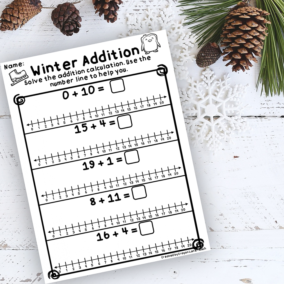 Thumbnail: Addition with a Number Line Winter Math Worksheets Kindergarten 1st Grade