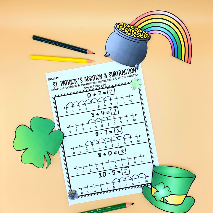 Thumbnail: St. Patrick's Day Addition and Subtraction on a Number Line Mixed Kindergarten