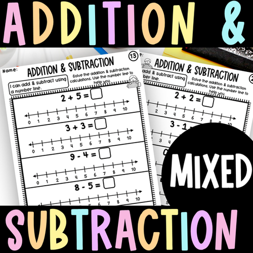Addition and Subtraction on a Number Line Mixed Worksheets Kindergarten