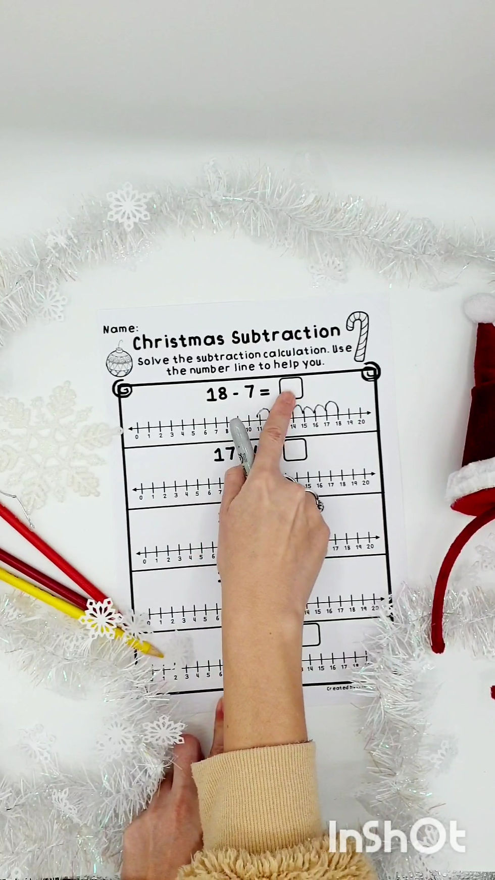 Thumbnail: Christmas Addition Subtraction Number Line Worksheets