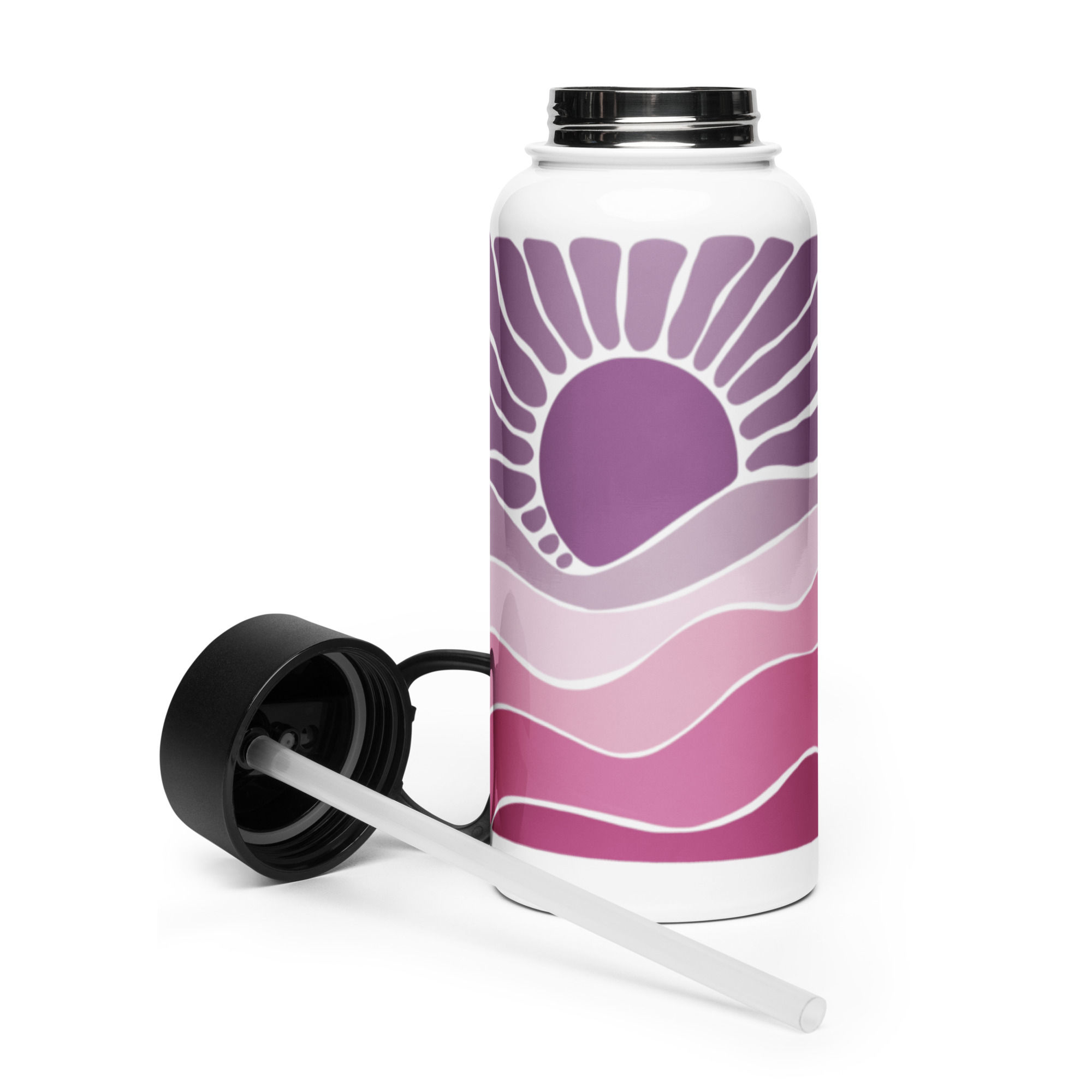 Sunset stainless steel water bottle with a straw lid