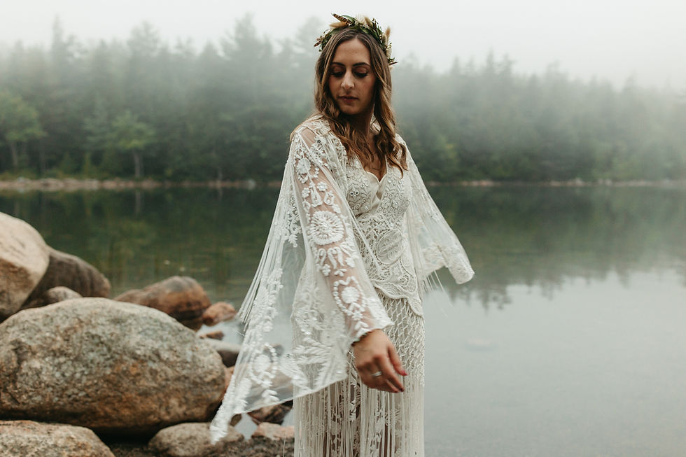 An elopement bride wears a Rue de Seine wedding gown at Acadia National Park ceremony.