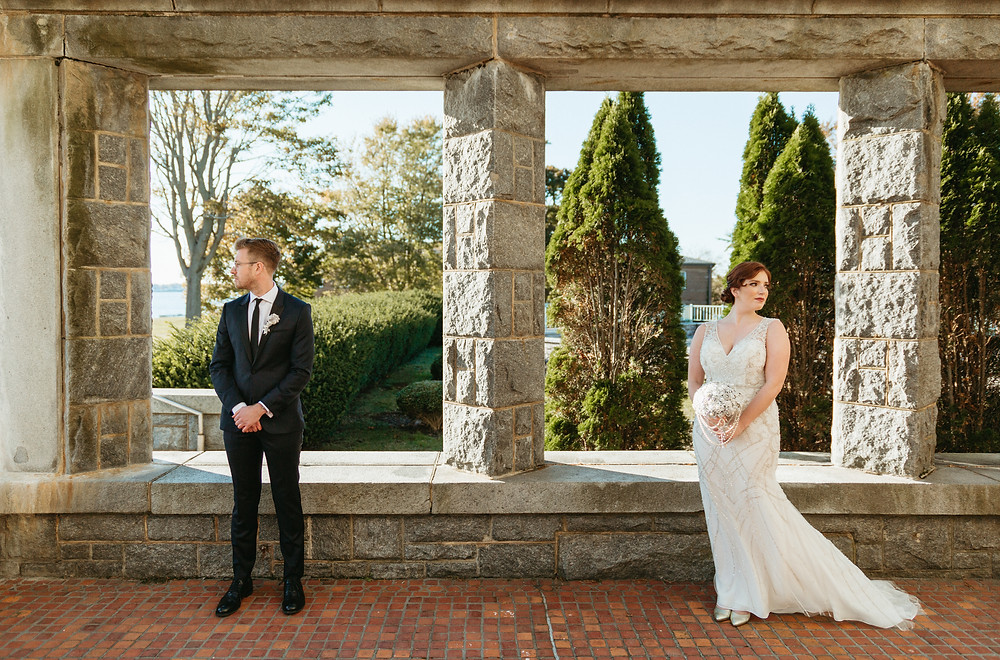 A couple awaits their ceremony at the Branford House in Connecticut.
