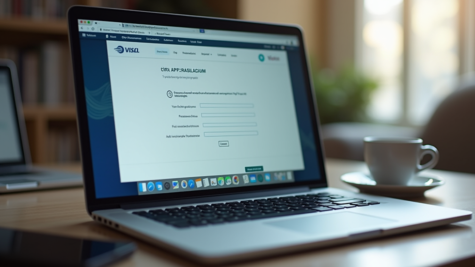 Close-up view of a laptop screen showing an online visa application form