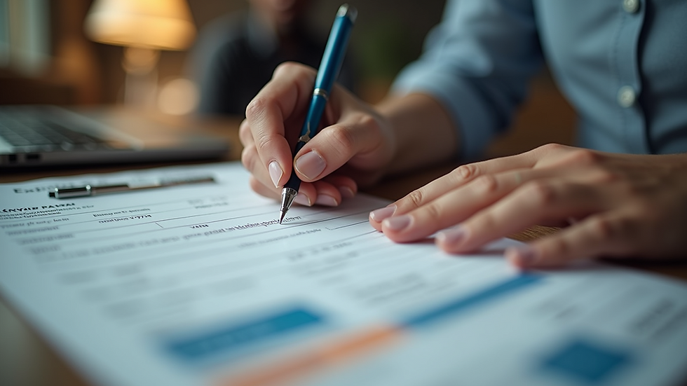High angle view of a person filling out visa application form