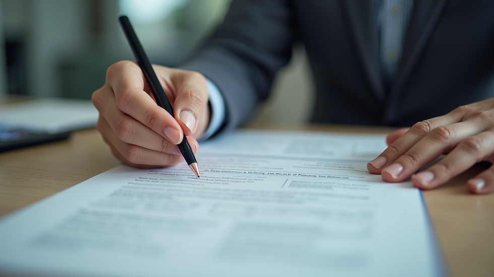 Close-up view of a person preparing documents for a visa interview