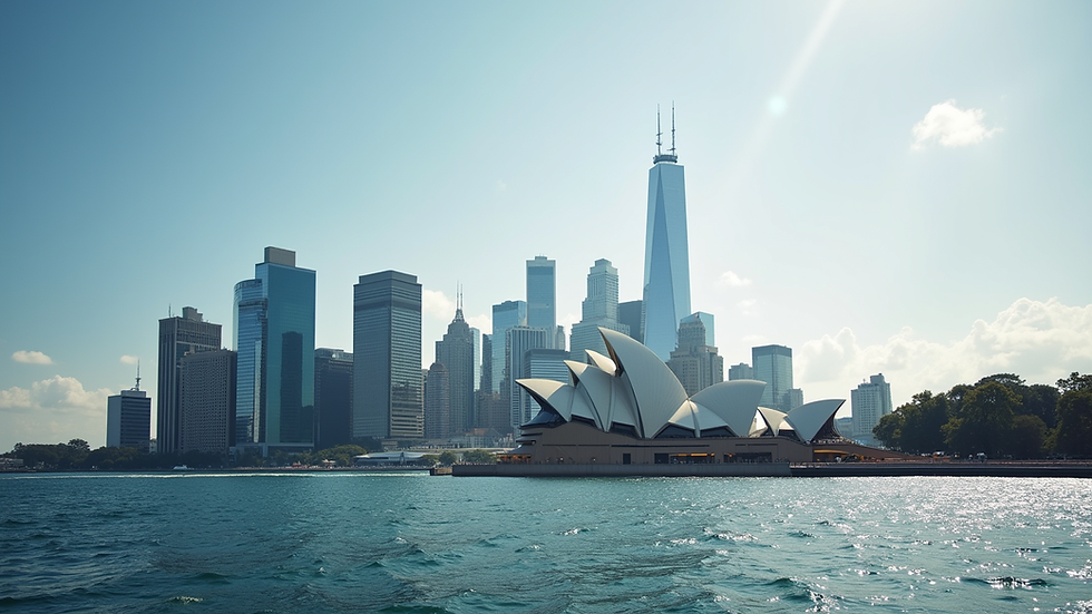 Wide angle view of Sydney skyline with office buildings