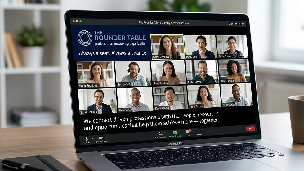 Close-up view of a virtual meeting screen with multiple participants