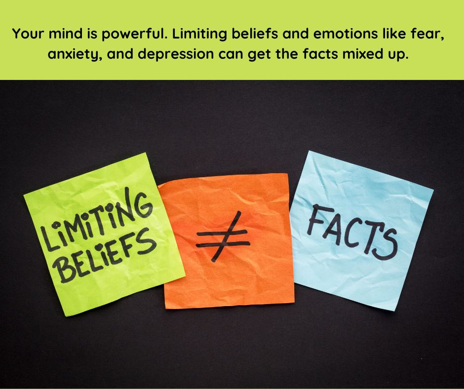 colorful poster that says Limiting beliefs are not equal to facts.