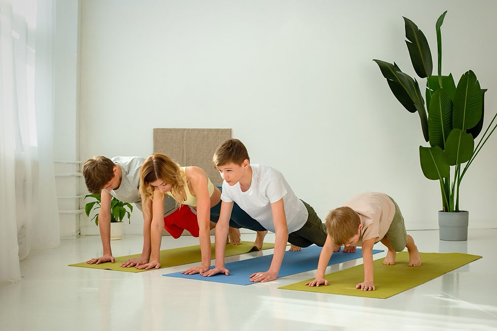 Family practicing yoga together