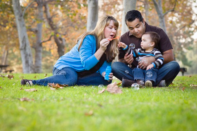 happy family outdoors, well-being from good sleep, energetic lifestyle