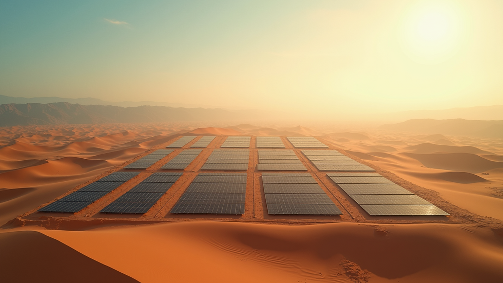 Vista aérea de um parque solar em expansão no deserto