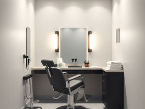 “Private barber suite in a modern barbershop, single chair setup, tidy workstation with premium tools, mirror with soft lighting, clean towels, upscale minimal design, quiet luxury feel, photorealistic, no people visible.”