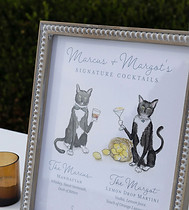 Custom drink sign with cat illustration for The Martins