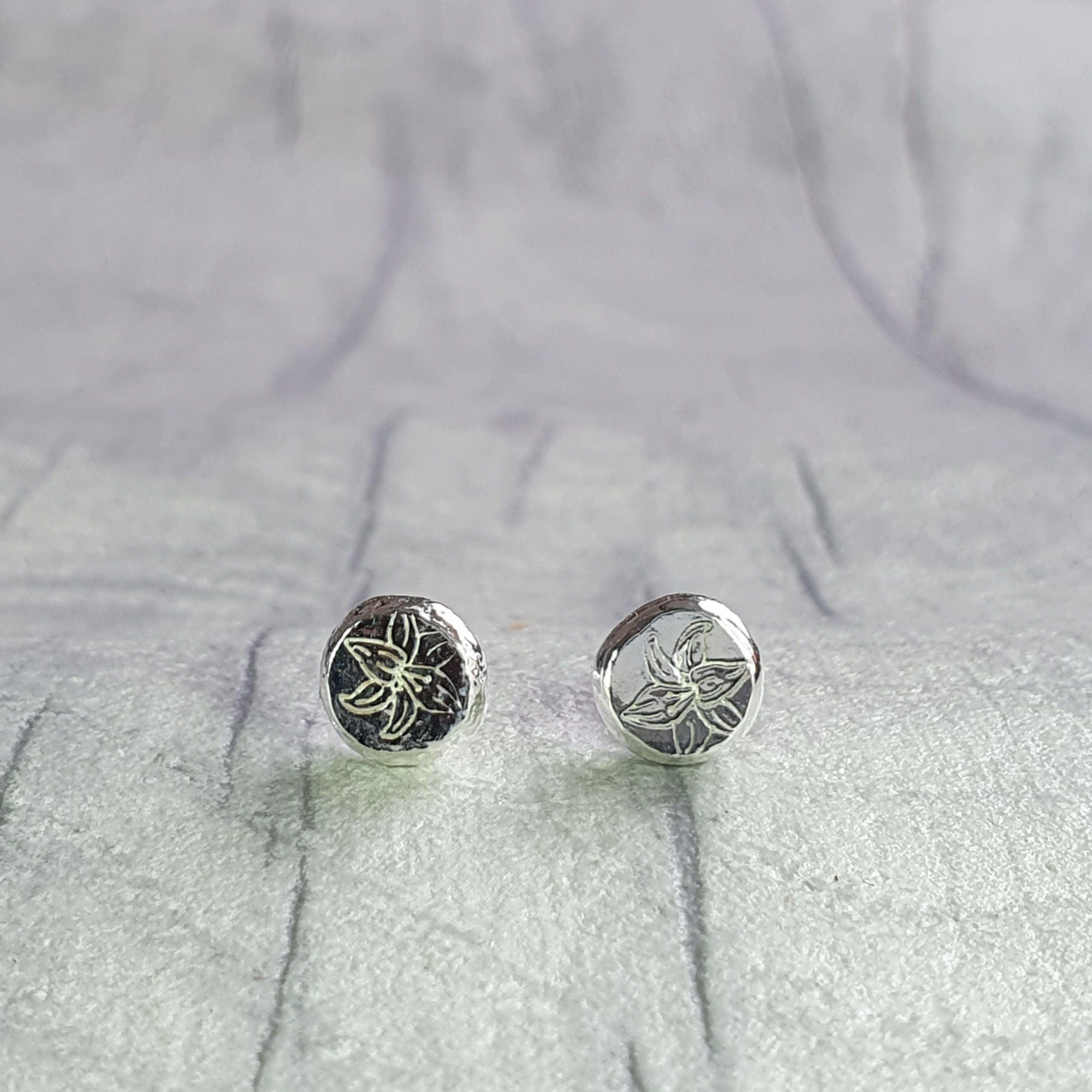 Recycled Sterling Silver Flower Pebble Studs